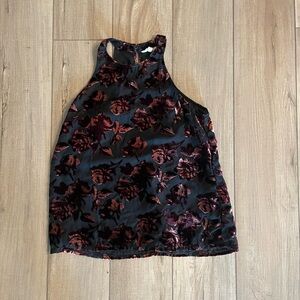 Adiva Sheer Black with Velvet Burgundy Floral Print Sleeveless Top